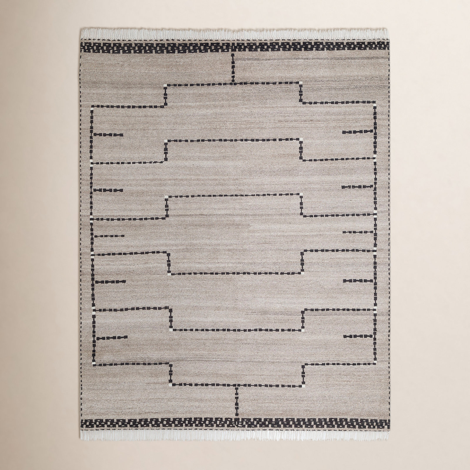 Natural Black Hand-Knotted Rug, Rectangle 7'6" x 9'6"