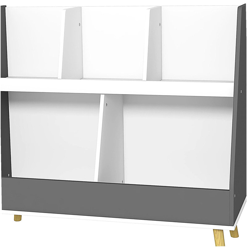 Étagère à jouets pour bibliothèque, étagère à jouets à 2 niveaux pour enfants avec 5 compartiments, dispositif anti-basculement, pieds en pin