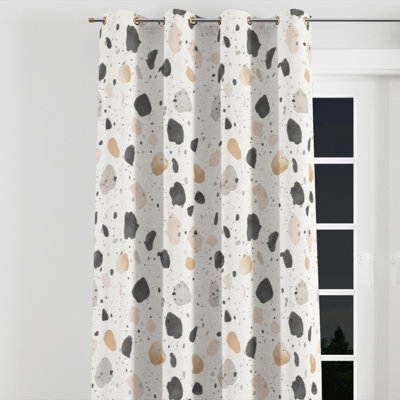 Modern Curtains for bedroom - Black Minimalist Stone Shapes Grommet Curtain - 1 Panel