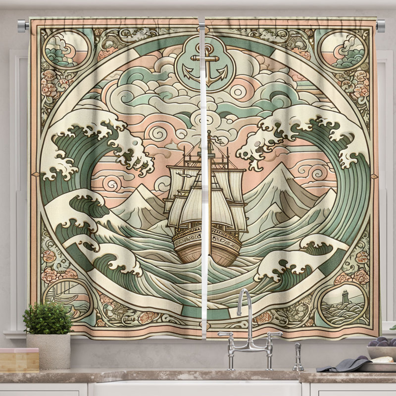 Nautical Kitchen Curtain, 55" W x 45" L