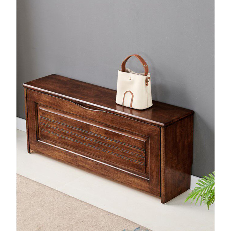 Contemporary Minimalist Dark Brown Solid Wood Flip Storage Bench, 16.54" H x 31.5" W x 9.45" D