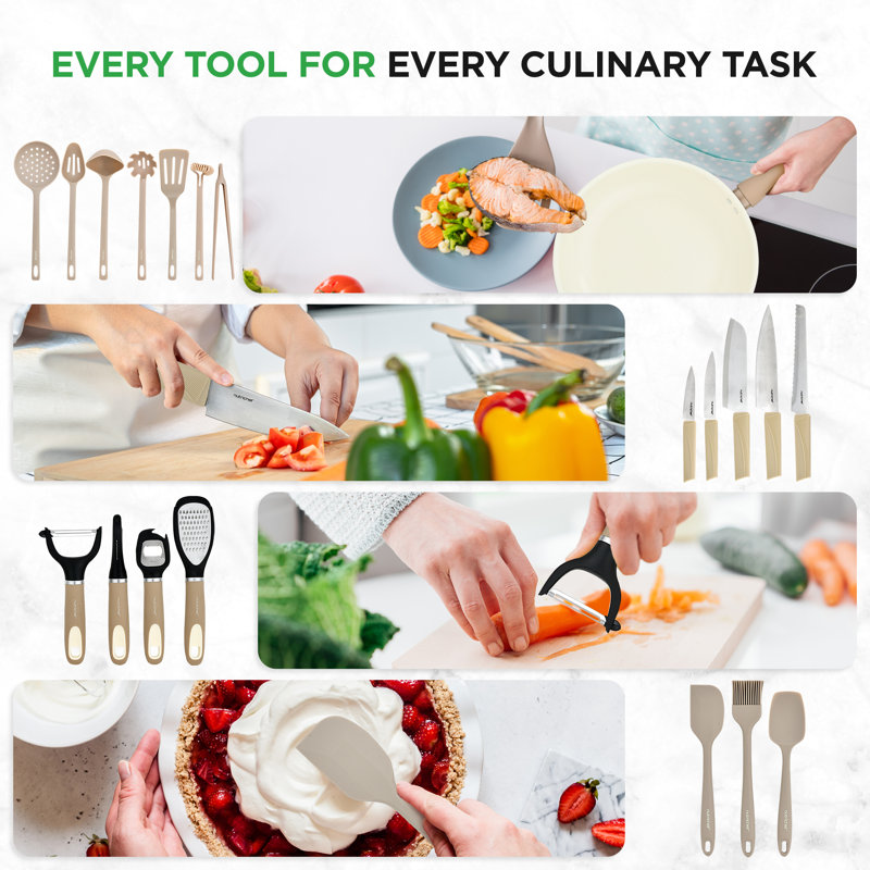 NutriChef 54-Piece Beige and Cream Non-Stick Cookware and Bakeware Set