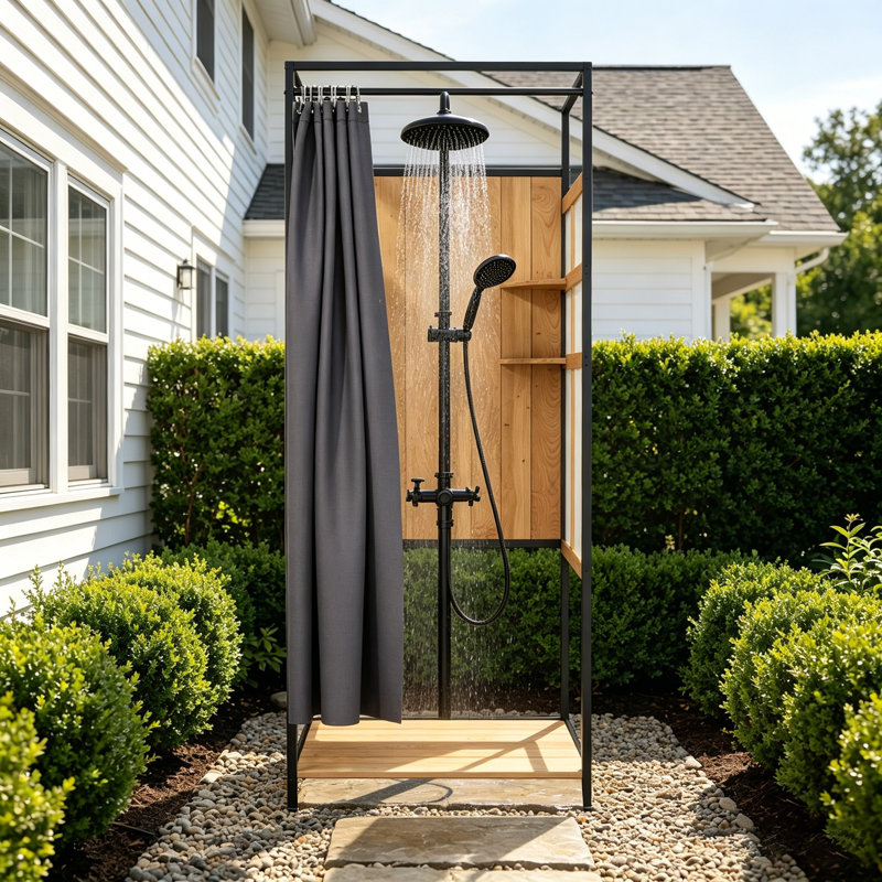 Cabine de douche d'intimité avec cadre en métal pour station de lavage de piscine, jardin et aire de rinçage à la plage