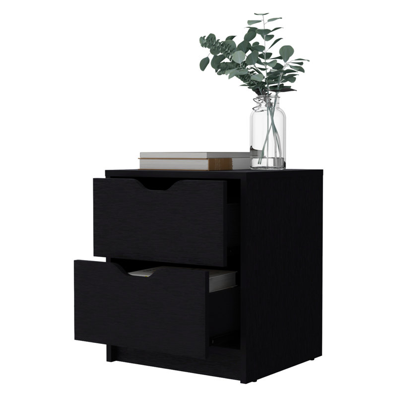 Table de chevet de chambre à coucher avec 2 tiroirs en noir - Apparence épurée et 2 rangements faciles, Noir