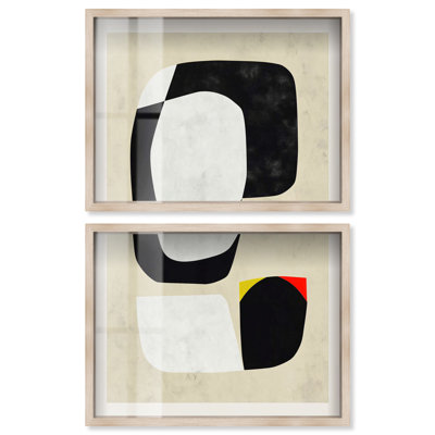 Ensemble d'art bohème minimaliste « Équilibre cinétique » avec cadre encadré blond, par Art Remedy, 40 x 30 cm