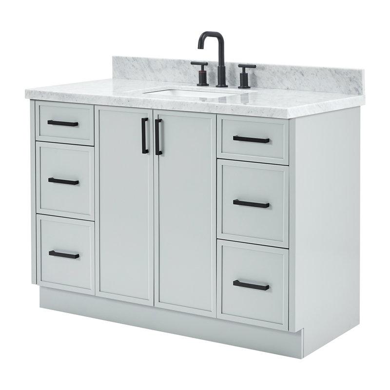 ARIEL Kelly 55 Single Sink Bathroom Vanity with Italian Carrara Marble Top, Gray, 55"