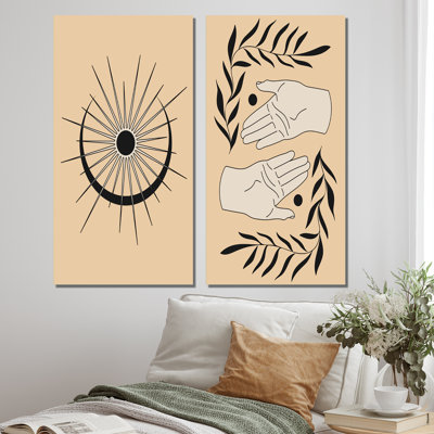 Boho Illustration with Leaves and Hands I - ensemble de 2 reproductions