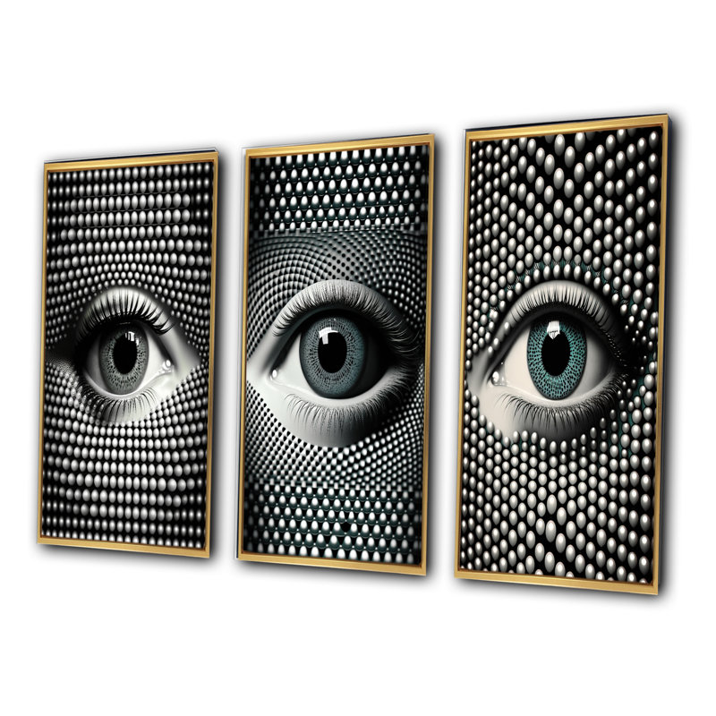"Œil monochrome", 3 pièces sur toile, Or, H 40 po x l 60 po