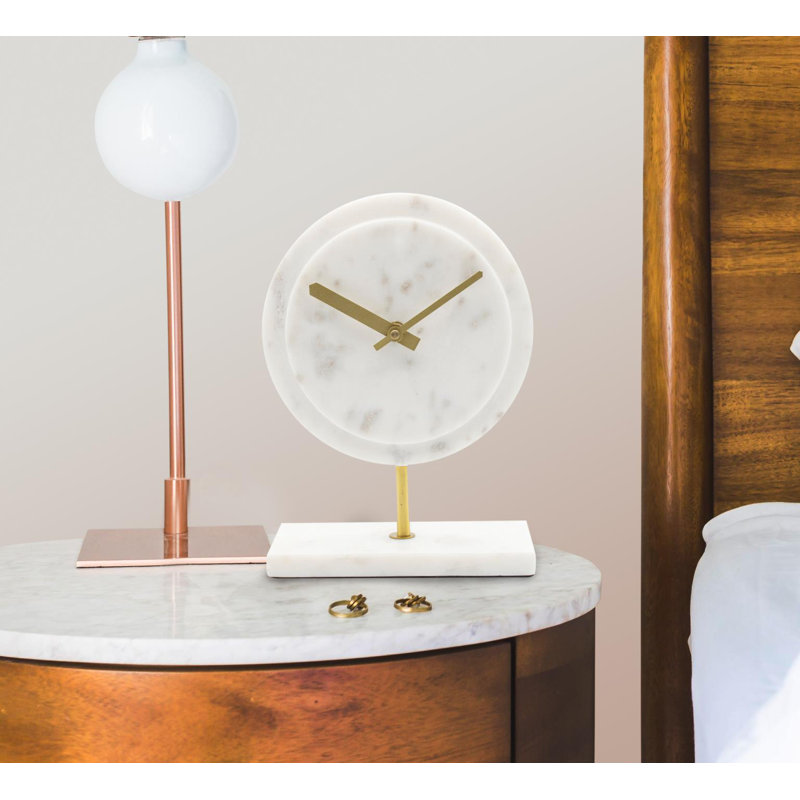 Dorris Analog Tabletop Clock, Natural Marble