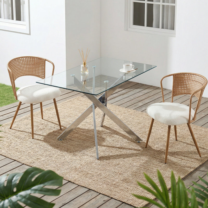 Chaises de salle à manger confortables avec coussins, style rustique en rotin et métal pour la cuisine