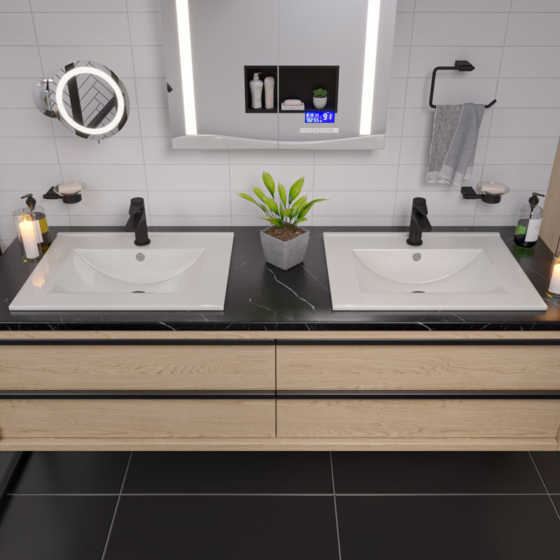 White Ceramic Rectangular Drop-In Bathroom Sink with Overflow