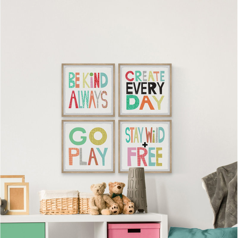 Fontaine Be Kind Always, ensemble de 4 reproductions encadrées, H 24 po x l 24 po x P 1,5 po, Encadrement brun