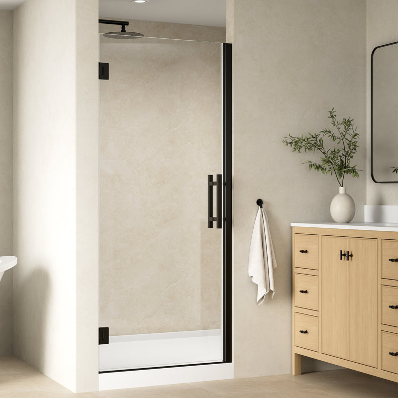 Porte de douche à charnière sans cadre de 31 à 32 po x H 72 po avec verre trempé certifié SGCC, noir mat, Noir mat