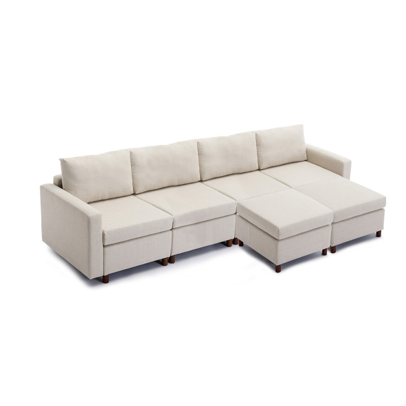Canapé modulaire à méridienne rembourrée Gerta, 100 % lin crème