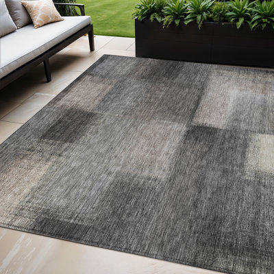 Tapis extérieur lavable abstrait gris anthracite et argent 5 pi x 8 pi