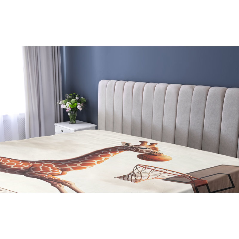 Drap-housse Ambesonne Basketball Humour Drôle de girafe Dunk Cannelle Blanc cassé, Simple