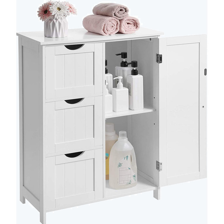 Wooden 4 Drawer Bathroom Storage Cabinet with Adjustable Shelve - White