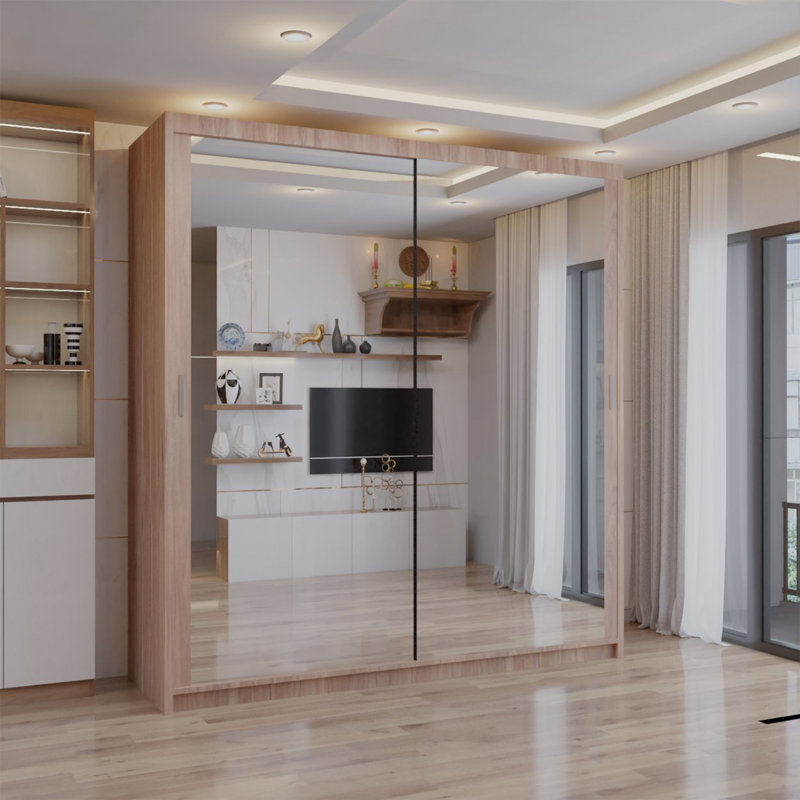 Ashawni 2 Door Laminate Wardrobe, Oak, 217cm H x 100cm W x 62cm D
