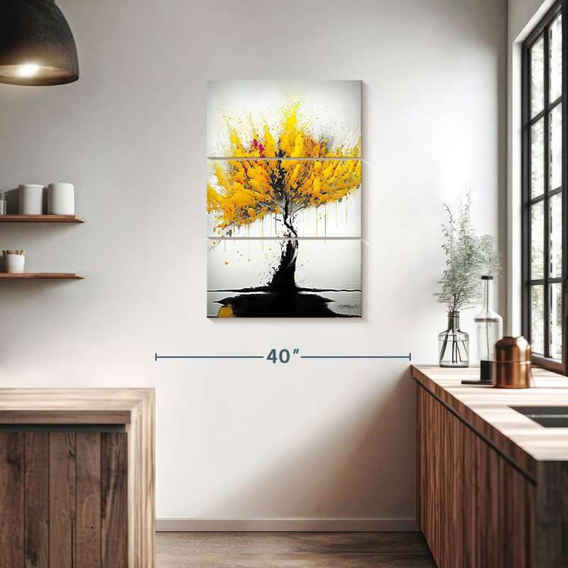 Harnek Abstract Splattered Yellow Tree, 38" H x 24" W