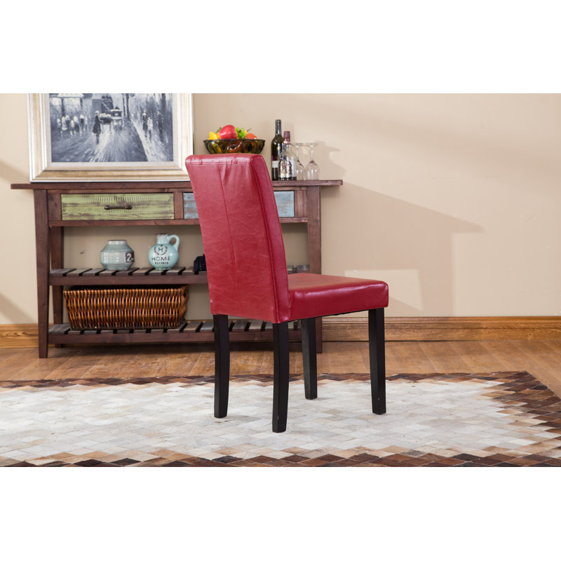Solid Wood Leatherette Padded Parson Chair, Set Of 2, Red