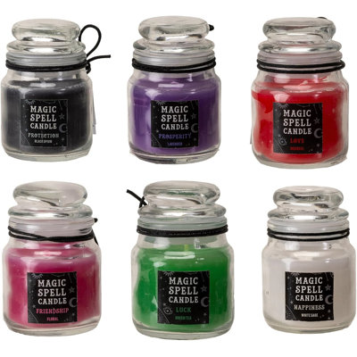 Set Of 6 Wicca Halloween Ritual Magic Scented Spell Candle In Glass Jars