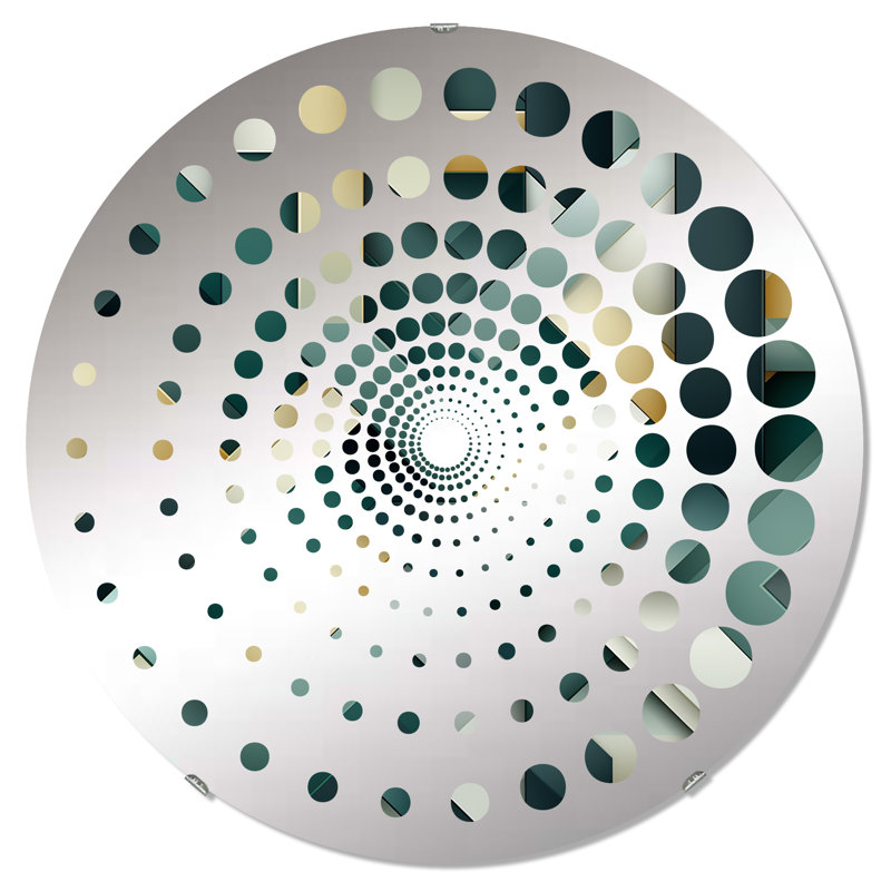 Motif géométrique chic vert et or - Cercle de miroir décoratif en spirale, 23,6 po x 23,6 po