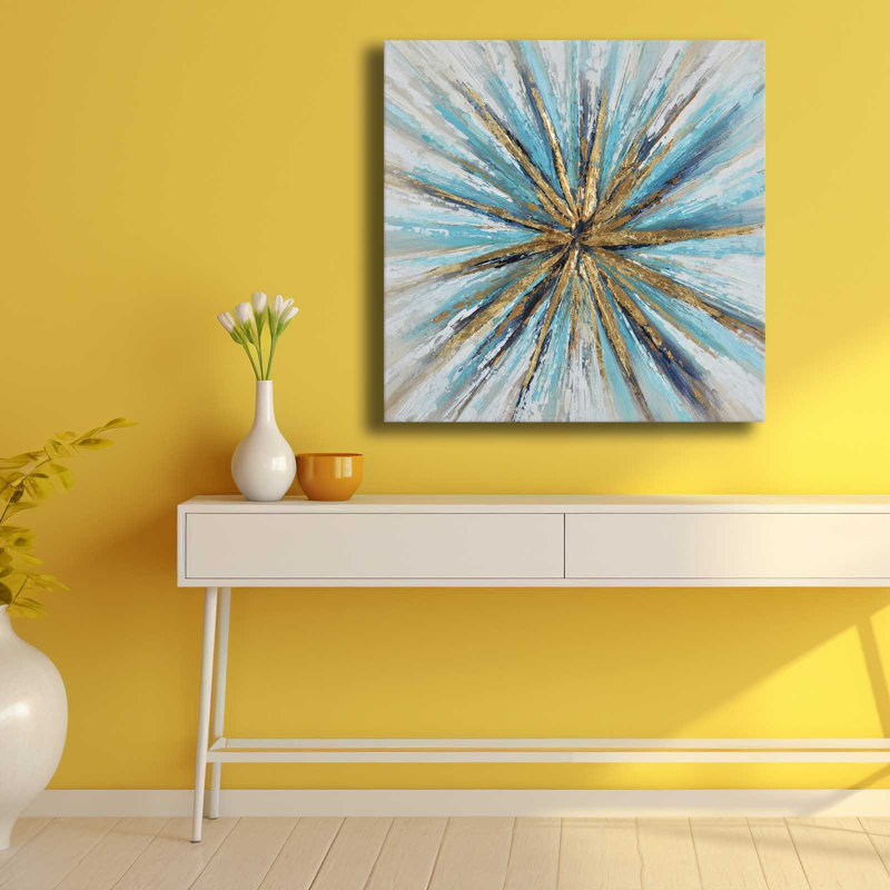«Blue and Gold Starburst», art abstrait sur toile