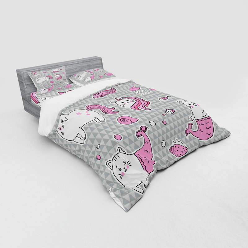 Ensemble de housse de couette en microfibre gris / rose / noir, Housse de couette grand + 3 pièces supplémentair