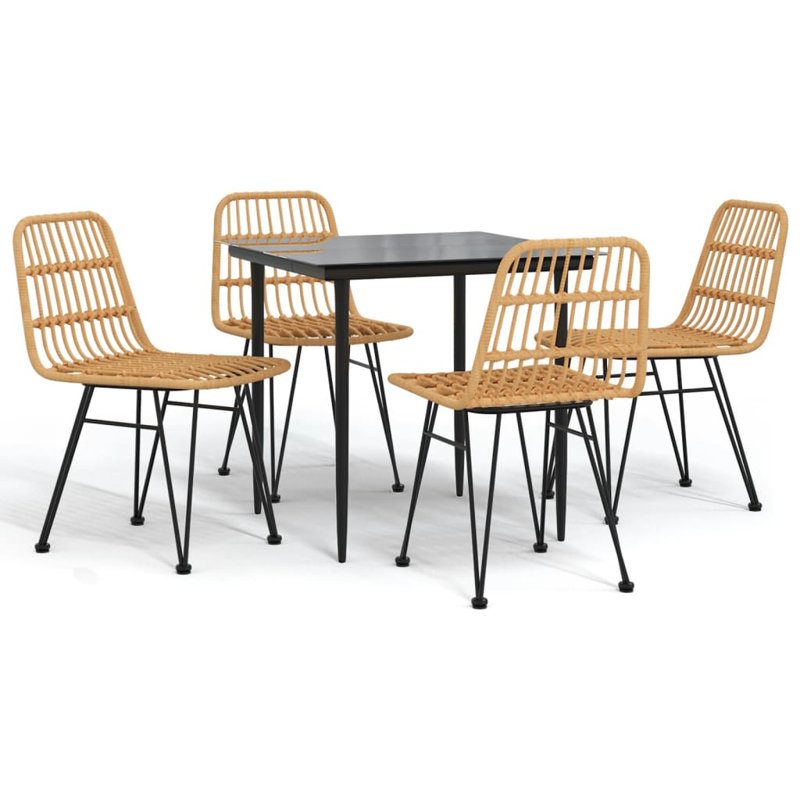 Badr Patio Dining Set with Square Table, Brown, 4