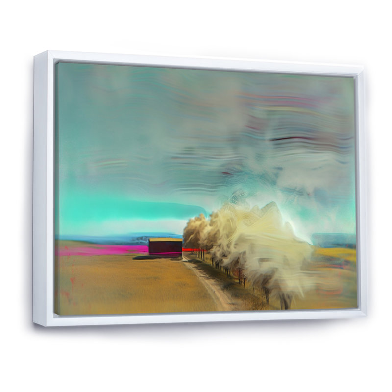 Désert, tempête turquoise, horizon, H 24 po x l 32 po x P 1 po, Cadre flottant blanc