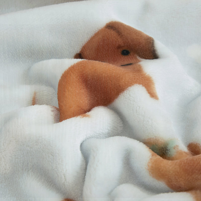 Light Blue Puppy Printed Plush Fur Single Piece Throw Blanket (50" X 70")
