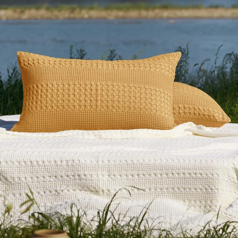 PHF 100% Cotton Ruffle Waffle Pillow Shams, 2 Pack Soft Skin-Friendly Bed Pillow Covers for Aesthetic Home Decor, 20x30"