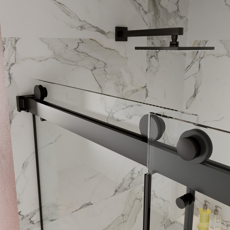 DeerValley 58" - 60" W x 76" H  Double Sliding Frameless Shower Door with 3/8" Clear Glass, Stainless Steel Accessories