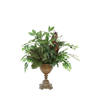 Mixed Greenery in Brass Urn