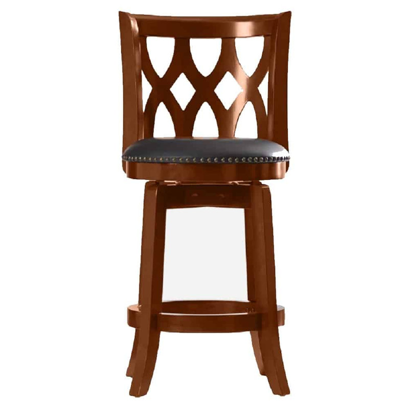 Harold Swivel Upholstered Faux Leather Counter Stool with Solid Wood Frame, Cherry, Counter Stool (24" Seat Height)