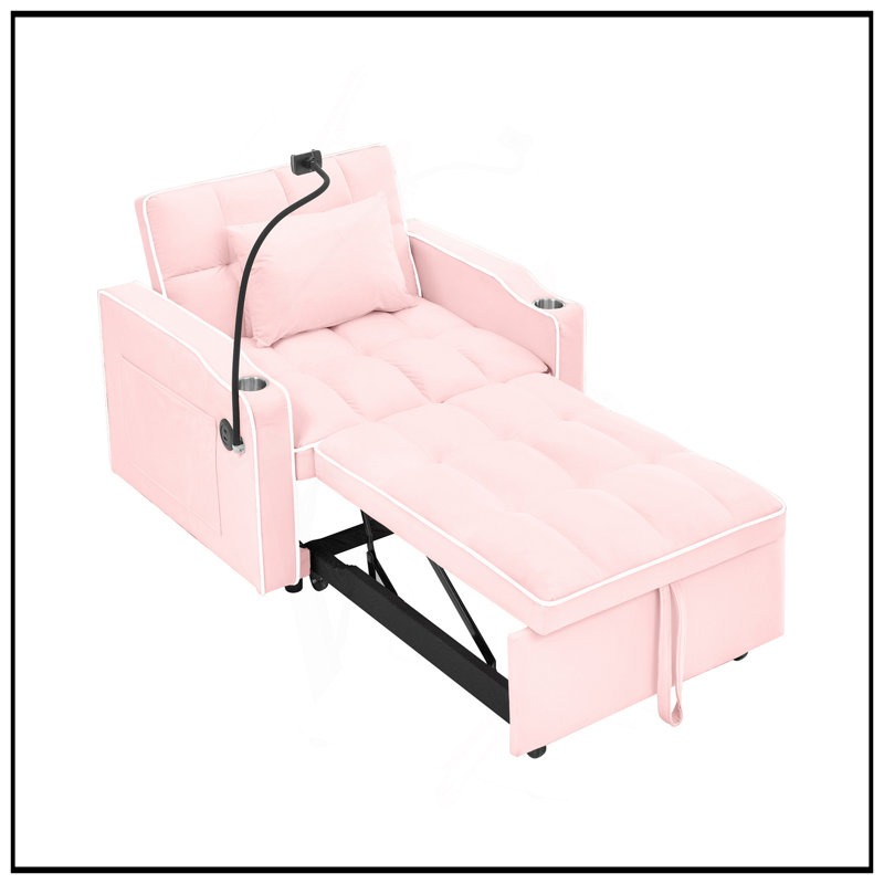 Canapé-lit convertible avec rallonge réglable, multi-poches et recharge USB, idéal pour les petits espaces et une utilisation polyvalente.