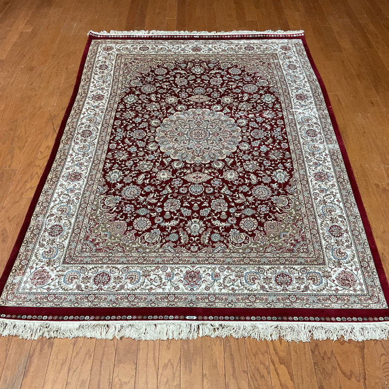 Tapis Kashimiri en soie fabriqué à la main 5 pi x 7 pi Herat ORIENTAL