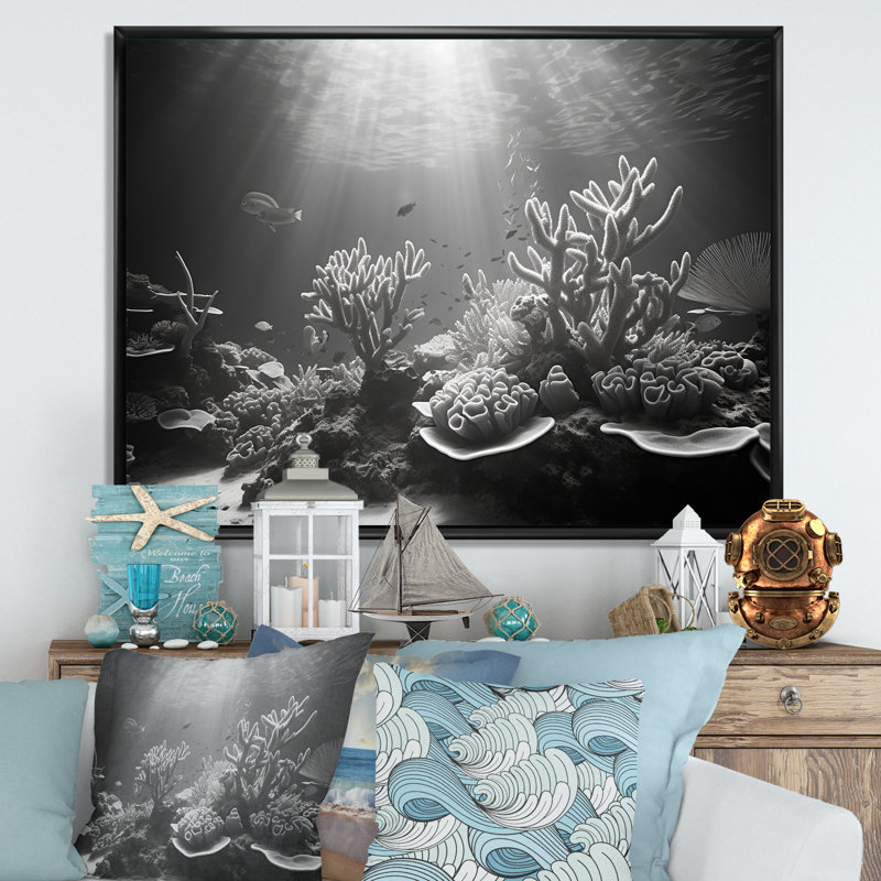 «Black and White Coral Ballet», reproduction d'art sur toile, H 12 po x l 20 po, Cadre photo argenté