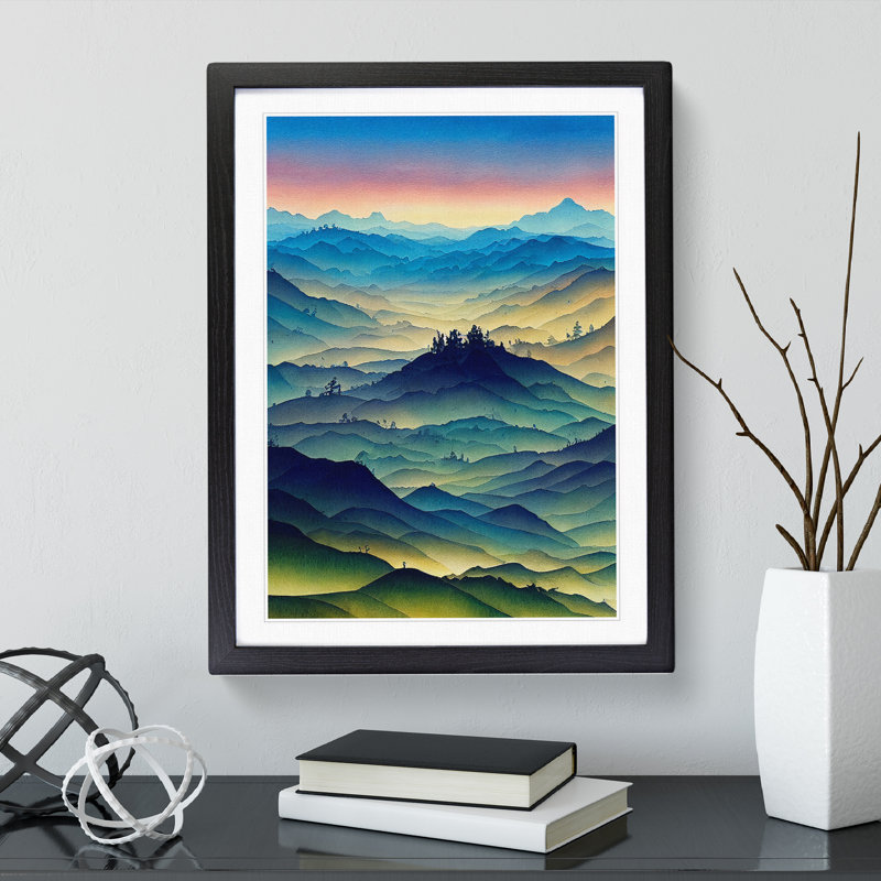 Serene Mountain Landscape No.2 - Single Picture Frame Painting, Black Framed, 34cm H x 25cm W x 2cm D