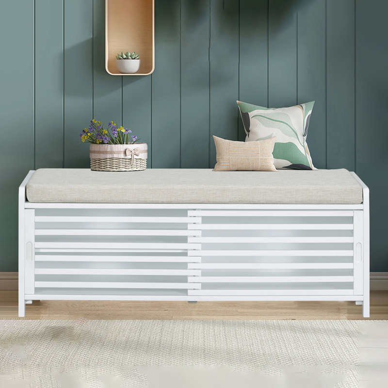 Banc de rangement pour chaussures de 43 po de large avec banc de rangement pour hall d'entrée, Blanc / Blanc