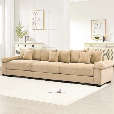 Camel Corduroy 3 - Seater Modular With Extra Wide , Deep Seating, And Solid Wood Frame For Comfort Cloud Oversized Dimensions, Good Resilience Cushion, Base Comfortable Seating