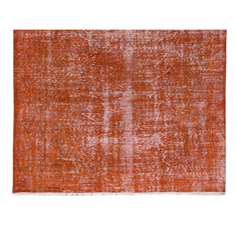 Tapis turc noué à la main de 6,6 x 10 pi et teint en orange pour un décor moderne de maison et de bureau