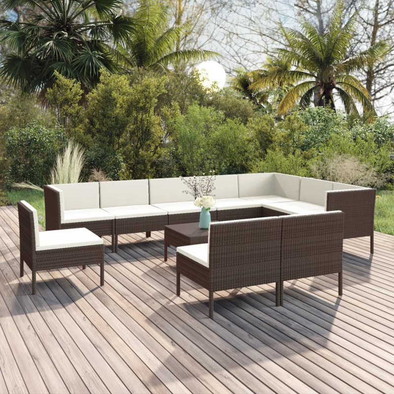 Ensemble de conversation modulaire avec coussins 6 pièces Lawenda, 3x coin + 7x milieu + table