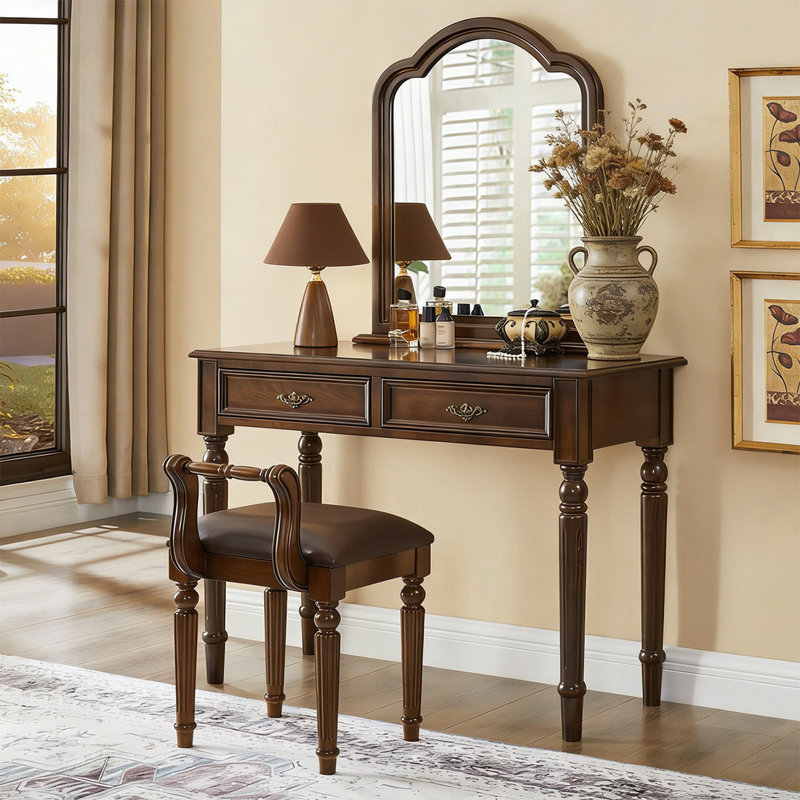 Coiffeuse 47,24 "de style américain en bois massif brun avec miroir