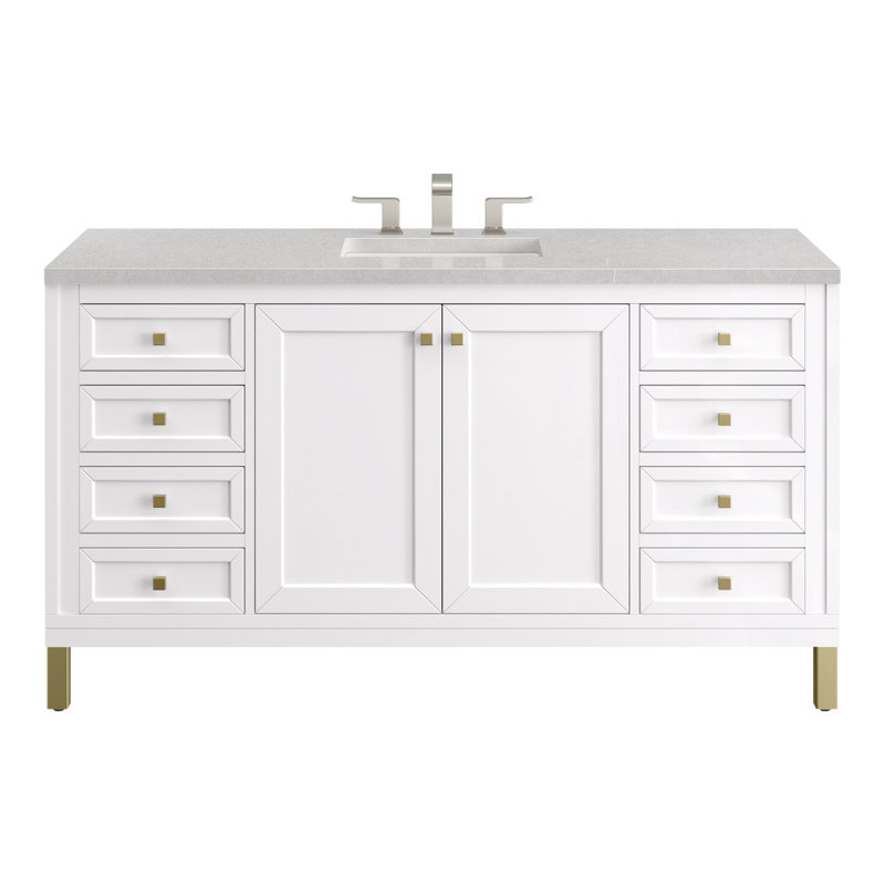 Chicago 60'' W Double Vanity, Charcoal Soapstone, Glossy White, 8" Widespread
