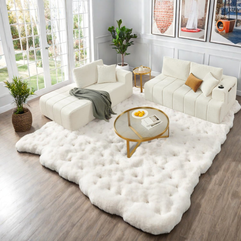 Canapé d'angle à compression 108 po en chenille avec méridienne, beige moderne pour la maison, Beige 2