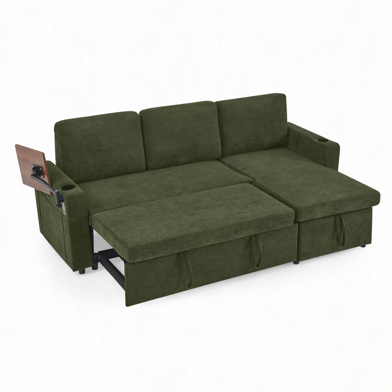 Canapé-lit Chenille, Vert