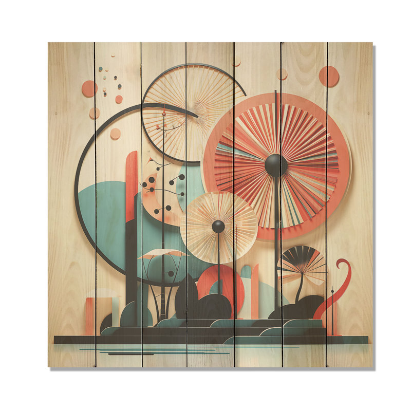 Collage corail art déco - impression corail sur bois, H 15 po x l 15 po
