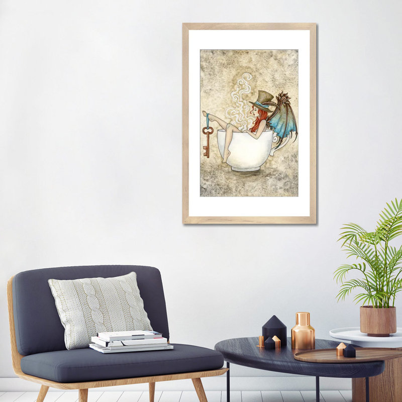 Steam Bath, Natural Wood Open Corner Framed Paper, 32" H x 24" W x 1" D, White