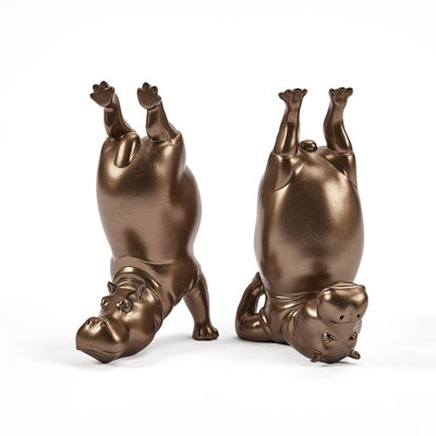 Resin Hippo Bookend - Decorative Book Holder For Bookshelf, Desk, Office & Home Decor（Set Of 2）